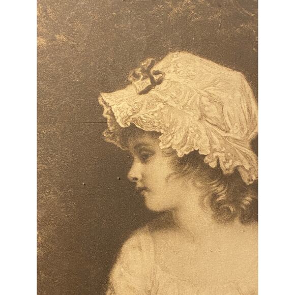 VTG Art Print "Simplicity" girl with bonnet flower dress 1920 Joshua Reynolds - Picture 8 of 13